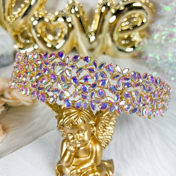 Wedding Bridal Headband, Crystal Bridesmaid Headpiece, Princess Floral Crown
